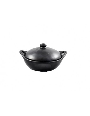 Casserole Ronde Basse avec Couvercle en Argile Noire de la marque