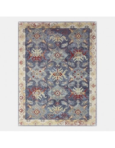 Tapis oriental plat beige, bleu et rouge motif ethnique plus qu'un jeu 