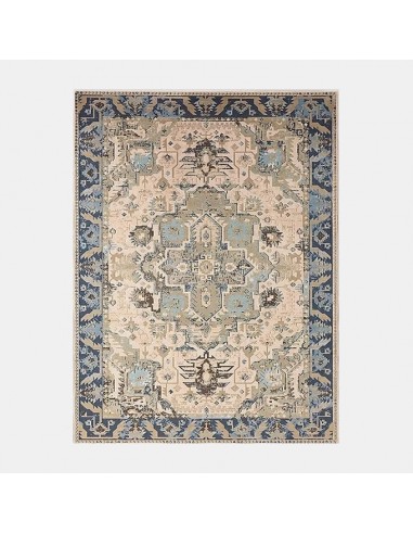 Tapis oriental plat beige et bleu motif ethnique livraison gratuite