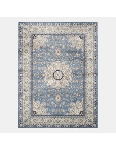 Tapis oriental plat bleu motif floral pas cher 