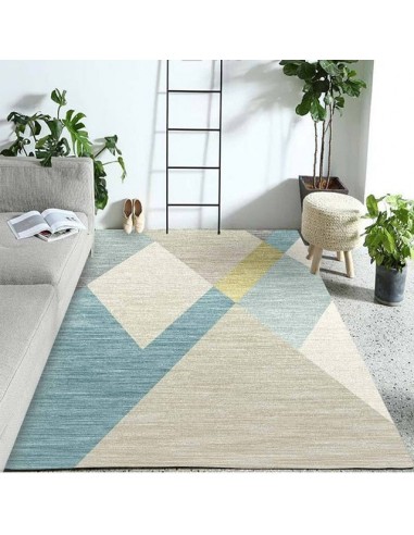 Tapis géométrique bleu et beige inspiration scandinave le des métaux précieux