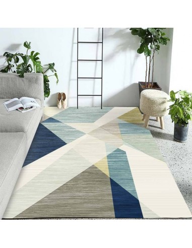 Tapis géométrique bleu et beige inspiration scandinave Véritable concentré