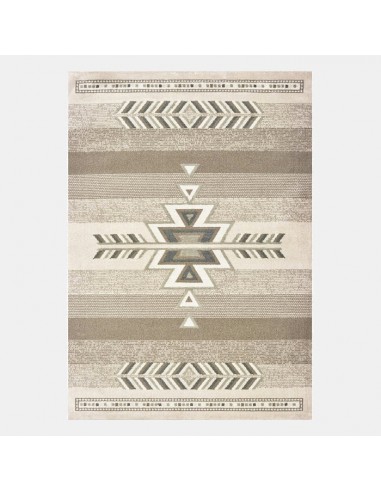 Tapis ethnique beige rayé motifs géométriques en linge