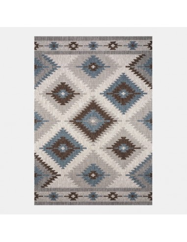 Tapis ethnique marron et bleu motifs losanges géométriques paiement sécurisé