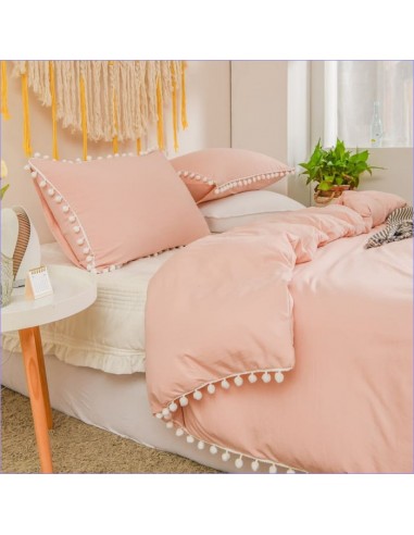 Housse de Couette Rose à Pompons français